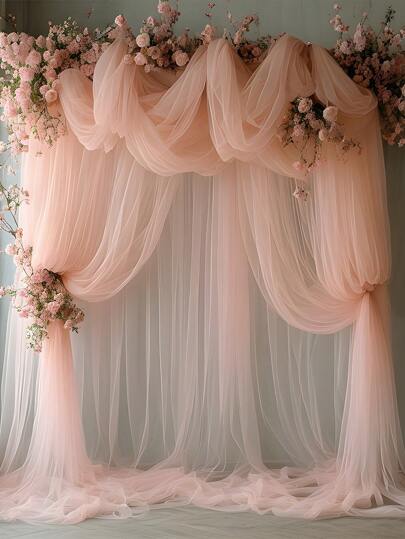 1 Piece, Light Pink Wedding Arch Curtain Decoration Gauze, Chiffon Fabric, Light Pink Tulle Chiffon Fabric Voile Suitable For Wedding, Proposal, Engagement And Background Decoration, Birthday Party Decoration, Curtain, Stage, Tent, Wedding Table And Chair Decoration, Wedding /Holiday Holiday Party Decorations, Christmas