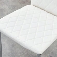 Table And Chair Set.Rectangular Dining Table With Tempered Glass Tabletop And Silver Plating Metal Legs.Paired With 6 Checkered Armless High Back White Chairs With Electroplated Metal Legs. - 白色+玻璃+金屬+6座如圖 - 查看 27