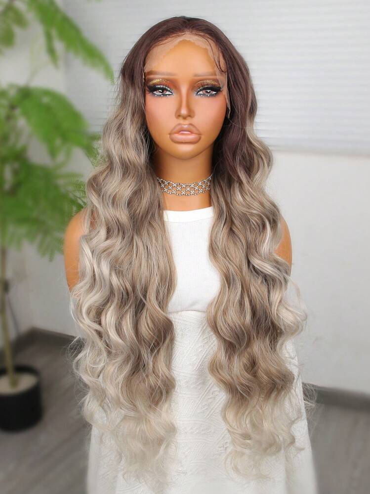 Halloween Costume Wig Synthetic Heat Resistant Front Lace Wig 13*4 Long Wave Hair 30 Inch Brown Everyday Use High Quality Ladies Wigs Natural Looking High Quality Synthetic Soft Beginner Friendly Wigs - Multicolor - View 4