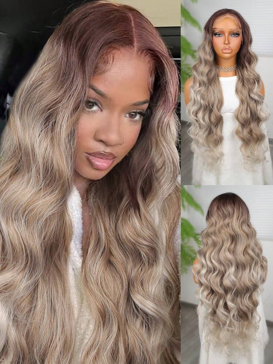 Halloween Costume Wig Synthetic Heat Resistant Front Lace Wig 13*4 Long Wave Hair 30 Inch Brown Everyday Use High Quality Ladies Wigs Natural Looking High Quality Synthetic Soft Beginner Friendly Wigs - Multicolor - View 1