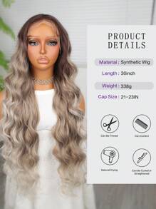 Halloween Costume Wig Synthetic Heat Resistant Front Lace Wig 13*4 Long Wave Hair 30 Inch Brown Everyday Use High Quality Ladies Wigs Natural Looking High Quality Synthetic Soft Beginner Friendly Wigs - Multicolor - View 8