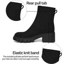 Athlefit Women's Chelsea Platform Ankle Boots Elastic Chic Comfort Chunky Heel Lug Sole Booties - 02đen - Xem 4