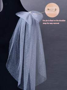 1 Pair Sheer Tulle Short Bridal Shrug, Suitable For Women Wedding, Banquet, Party, Birthday Outfit, Wedding Dress Accessories To Cover Arms With Safety Pins - White - View 9