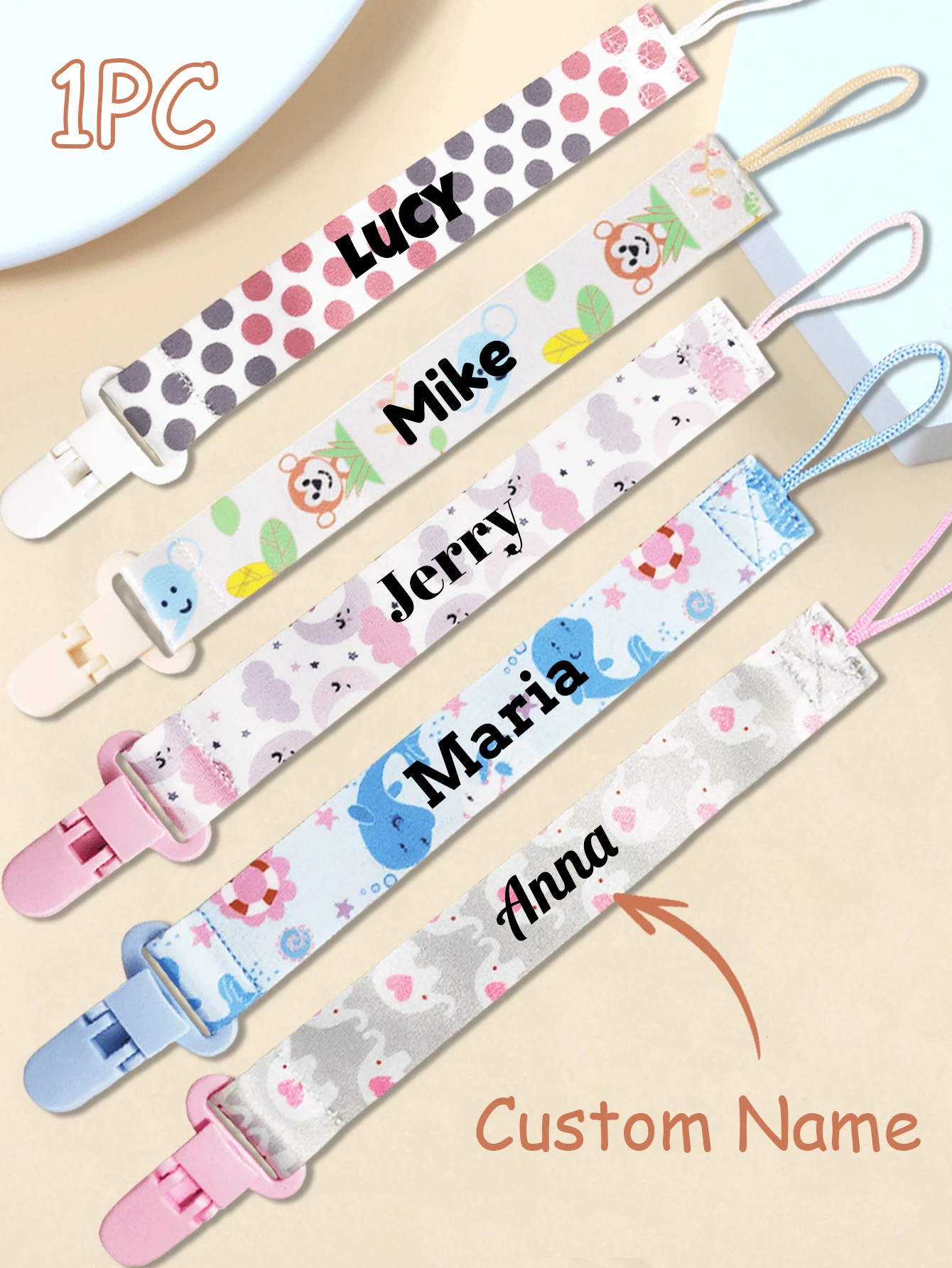 Klip Empeng dengan Nama Kustom, Rantai Empeng yang Dipersonalisasi, Desain Lucu Kustom - Hadiah Natal untuk Cucu atau Hadiah untuk Bayi Baru Lahir. - MultiWarna - View 1