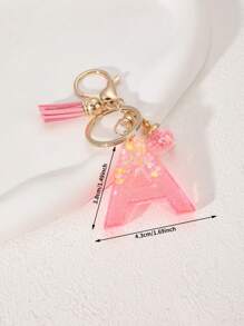 1pc Creative Letter Stone Resin Keychain With Tassel & Butterfly, Letter Pendant Keyring For Girls - Pink - View 34
