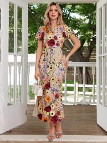 Women's Floral Embroidery Maxi Dress Wedding Guest Dress Evening Party Dress - 紅色 - 查看 6