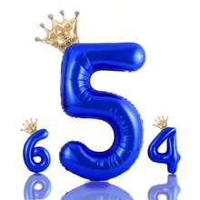 2 个皇家蓝色大号数字和迷你皇冠形状铝箔气球（0-9 可选），带 1 个胶点和 1 根吸管，适用于周年庆典、生日派对、新年装饰、返校情人节 - 寶藍色 - 查看 4
