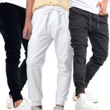Kit 3 Men's Jogger Jeans Pants Black Twill Jeans Men's Jogger Pants Elastic Cuff - Xám - Xem 1