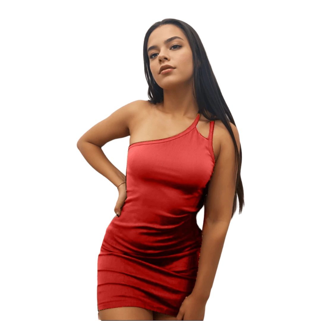 SEXY AND SENSUAL RIBBED TUBE DRESS WITH STRAP DETAIL, BASIC SIMPLE, SHOULDER, CODE 140 - Đỏ - Xem 1