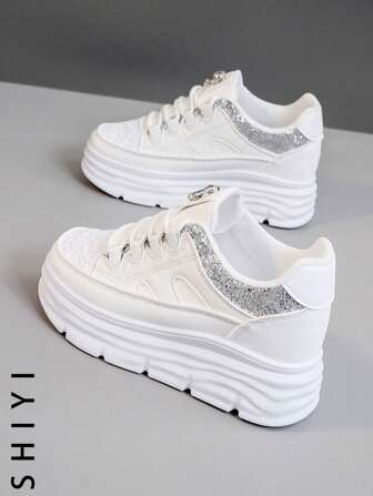【厚底增高系列】2025春夏新款女士休闲鞋女厚底鞋小白鞋舒适运动鞋增高6cm派对鞋适合矮个子女性运动风格