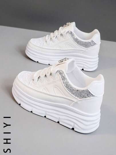 【厚底增高系列】2025春夏新款女士休闲鞋女厚底鞋小白鞋舒适运动鞋增高6cm派对鞋适合矮个子女性运动风格