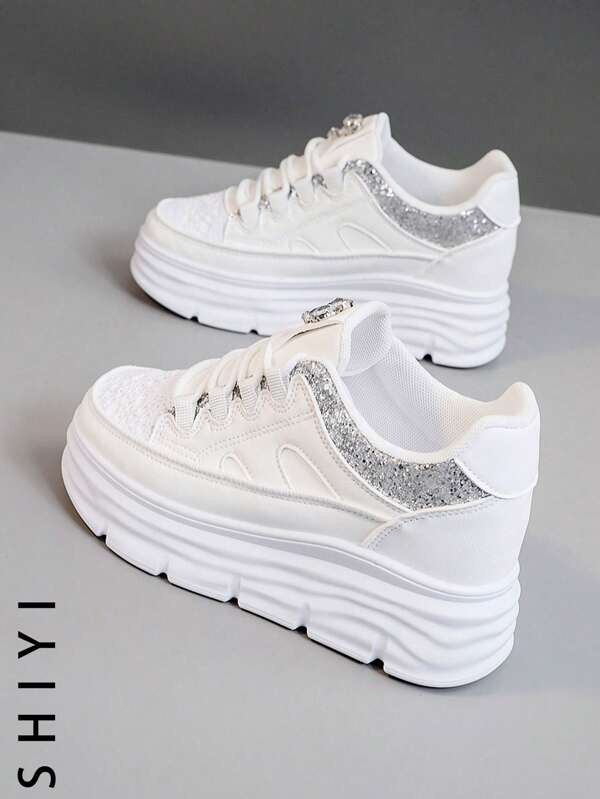 [ Thick Soled And Tall Series ] Spring Break 2025 New Women's Casual Shoes, Women's Thick Soled Shoes, White Shoes, Comfortable Sports Shoes, Height Increase By 6cm, Party Shoes, Suitable For Short Women's Sports Style