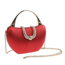 Glitter Ruched Evening Satchel Bag, Rhinestones Decor Dinner Handbag, Fashion Chain Shoulder Purse For Party (7.09*7.48*1.97) Inch Best Gifts For Carnaval