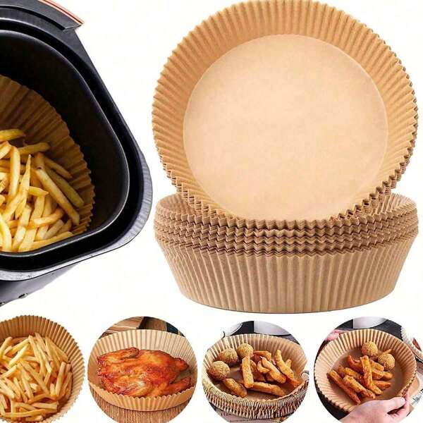 50/100pcs/Pack Disposable Round Air Fryer Baking Mat, Non-Stick Parchment Paper For Baking, Cooking, Grilling, Suitable For Air Fryer, Kitchen Air Fryer Accessories