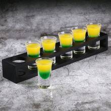 1 pieza Soporte para vasos de chupito con 6 ranuras, fácil de usar, bandeja de vasos de chupito de bambú multiusos, exhibición y almacenamiento de vasos de chupito para copas de vino, regalo del Día de San Valentín, fiesta, decoración de cumpleaños, para uso en exteriores, camping