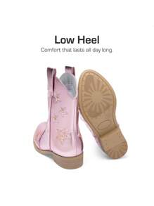 Kids Girls Cowgirl Cowboy Western Mid Calf Boots With Pull Loops On Both Sides Star-Shaped-Decoration - 粉色 - 查看 3