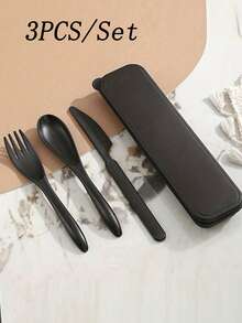 Bộ dao nĩa du lịch tái sử dụng 1/2 món kèm hộp đựng, bộ dao nĩa nhựa di động, bộ dụng cụ cắm trại, bộ đồ ăn trưa cho người lớn, bộ dao nĩa dã ngoại ngoài trời, dụng cụ nhà bếp, phụ kiện nhà bếp, quà Giáng sinh - Nhiều màu - Xem 2