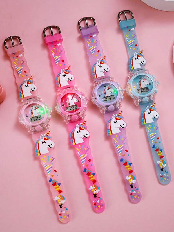 1 pieza/Set Reloj electrónico de silicona con luz LED de unicornio lindo, adecuado para uso diario, cumpleaños, aniversario, Halloween, promoción de fin de año, regalos del Día del Soltero