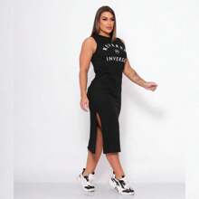 Tank Top Midi Dress With Side Slits - màu đen - Xem 3