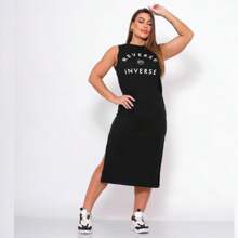 Tank Top Midi Dress With Side Slits - màu đen - Xem 2