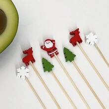 50/100pcs/Pack Christmas Pattern Bamboo Skewers, Christmas Tree, Santa Claus, Snowman Cake Toppers, Holiday Supplies, Disposable Artistic Toothpicks, Fruit Dessert Forks, Fruit Picks, Suitable For Christmas Parties, Perfect Gift - Multicolor - View 10