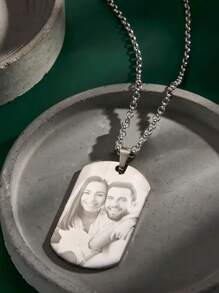 1 pieza Collar personalizado con colgante de foto con texto grabado por láser. Joyería para hombre, regalo de moda negra, estilo casual, minimalista, unisex, ideal como regalo personalizado para ella, novia, mamá, familia, amigos, hija, abuelos para aniversarios, cumpleaños, uso diario, baile de graduación, Día de la Madre, Día de San Valentín, graduación, bodas