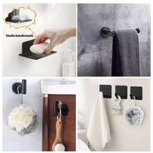 Juego de accesorios de baño de 9 piezas Toallero Jabonera de acero inoxidable 304 negro, individual y bonito - Negro - Ver 3