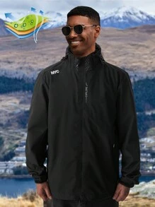 纯色长袖连帽夹克，防风防水户外外套，适合徒步旅行、骑自行车、户外活动、男士户外服装、秋季上衣、男士连帽衫、秋季服装、夹克、男士服装 - 黑色 - 查看 8