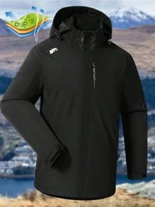 纯色长袖连帽夹克，防风防水户外外套，适合徒步旅行、骑自行车、户外活动、男士户外服装、秋季上衣、男士连帽衫、秋季服装、夹克、男士服装 - 黑色 - 查看 5