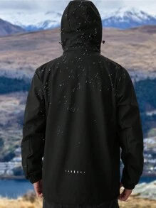 纯色长袖连帽夹克，防风防水户外外套，适合徒步旅行、骑自行车、户外活动、男士户外服装、秋季上衣、男士连帽衫、秋季服装、夹克、男士服装 - 黑色 - 查看 3