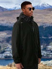 纯色长袖连帽夹克，防风防水户外外套，适合徒步旅行、骑自行车、户外活动、男士户外服装、秋季上衣、男士连帽衫、秋季服装、夹克、男士服装 - 黑色 - 查看 2