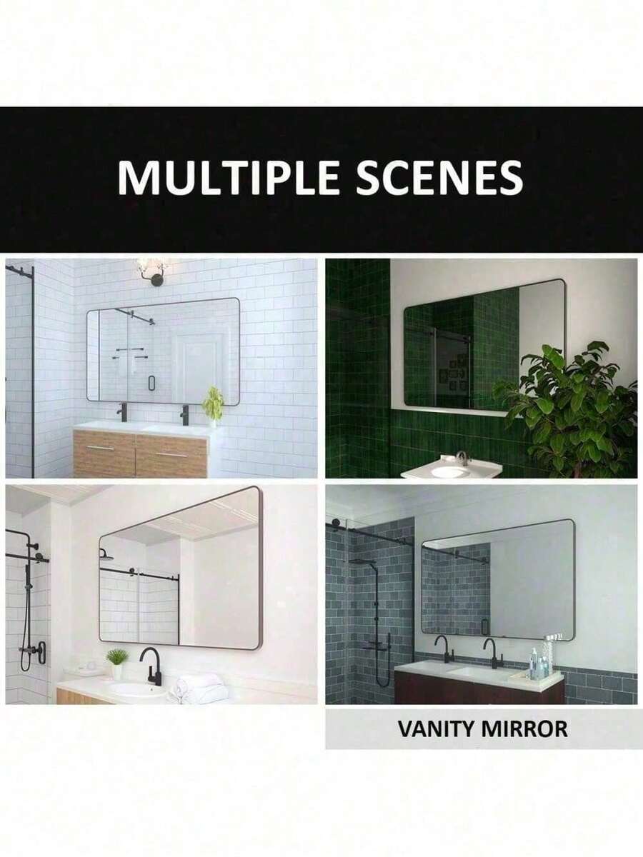 24x36 In. Aluminum Framed Rounded Rectangle Bathroom Wall Mirror, Matte