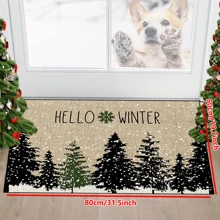 1pc 'Pine Trees Stand In The Snow, Hello Winter Christmas' Doormat, Indoor Mat, Throw Rug, Creative Door Mat, Entryway Themed Mat, Home Decor, Non-Slip Floor Rug Mat, Bedroom Accessories, Photo Props, Outdoor Decor, Throw Rug, Area Rug, Gift