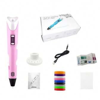1 Set Of 3D Pen-Pink, With 9-Color PLA Filaments And 3D Printing Pen Holder, Painting Album, USB Cable, Excluding Adapter. Back To School