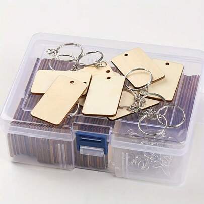 1 Box Of 120/150/300 Pcs(Or1 Pack 30/60/90pcs) DIY Wooden Keychain Pendant Kits, Unfinished Keychain Pendant Gifts, With Loops - Rectangular Wooden Blocks For Customizing Keychain Handle Craftsmanship, Suitable For Keychain Decoration, Tag Making DIY, Luggage Decoration, Holiday DIY, Multi-Purpose, Sturdy , Carefully Selected Gifts(Size:10/20/30/40/50/100 Sets) Backpack For School Bag Accessories Lanyards With Id Holder Car Accessories Bag Charms Christmas Car Accessories Teacher Friend Sister Gift Ideas