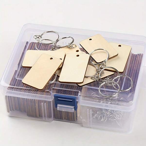 1 Box Of 120/150/300 Pcs(Or1 Pack 30/60/90pcs) DIY Wooden Keychain Pendant Kits, Unfinished Keychain Pendant Gifts, With Loops - Rectangular Wooden Blocks For Customizing Keychain Handle Craftsmanship, Suitable For Keychain Decoration, Tag Making DIY, Luggage Decoration, Holiday DIY, Multi-Purpose, Sturdy , Carefully Selected Gifts(Size:10/20/30/40/50/100 Sets) Backpack For School Bag Accessories Lanyards With Id Holder Car Accessories Bag Charms Christmas Car Accessories Teacher Friend Sister Gift Ideas