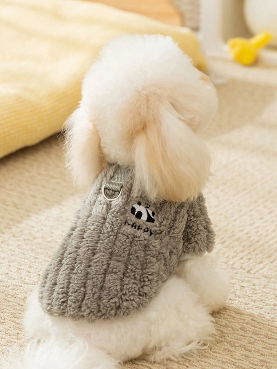 1 件条纹柔软羊毛连帽毛衣，带牵引绳，适合宠物 - 灰色 - 查看 1