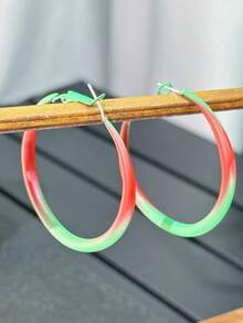 1 对时尚简约圣诞环形耳环，适合任何场合的女性 - 紅色 - 查看 3