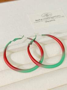 1 对时尚简约圣诞环形耳环，适合任何场合的女性 - 紅色 - 查看 2