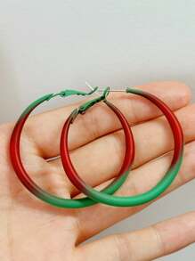 1 对时尚简约圣诞环形耳环，适合任何场合的女性 - 紅色 - 查看 1