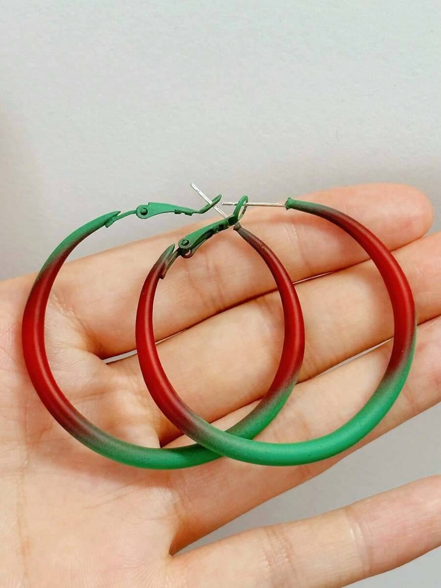 1 对时尚简约圣诞环形耳环，适合任何场合的女性 - 紅色 - 查看 1