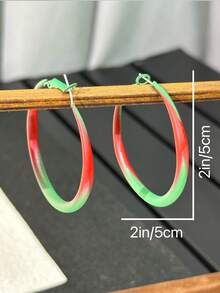 1 对时尚简约圣诞环形耳环，适合任何场合的女性 - 紅色 - 查看 5