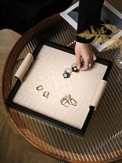 CMYD Studio 1 件装奢华木质托盘，带皮革纹理烛台，装饰托盘，适合家庭、客厅、浴室、最佳乔迁/圣诞礼物