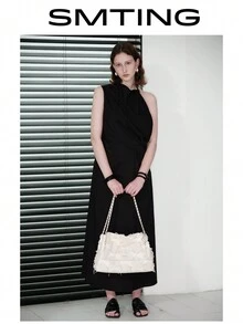 SMTING Túi Tote Dung tích lớn, Phong cách giản dị của Pháp, Thiết kế độc đáo, Túi đeo vai cỡ lớn, Đi làm hàng ngày, Túi có nắp cổ điển, Dây đeo xích thời trang - trắng - Xem 6