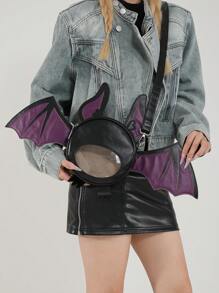 1 Pc New Fashionable And Fun Halloween Themed Devil Bat Shaped PU Leather Crossbody Bag With Wings And Foldable Design For Women For Outdoor&Halloween Themed Party&Halloween Costume Matching, Halloween Bags Perfect For Fancy Party Matching With Halloween Costume - Multicolor - View 7