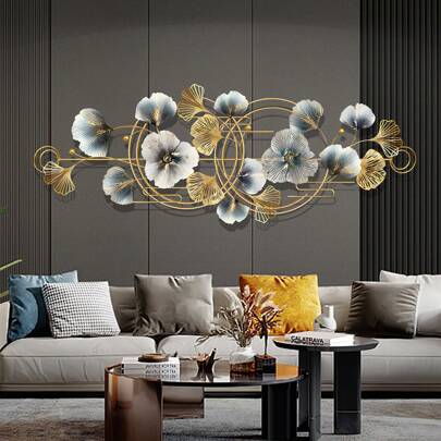 Metal Wall Art 3D Luxury Golden Wall Decor 50 * 17.3 Inch Large Ginkgo Leaf Wall Art Decor Modern Wall Sculptures For Living Room Bedroom Kicthen Dining Room