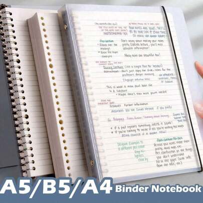 Caderno de folhas soltas faça você mesmo A4/B5/A5 com capa de plástico e 5 tipos de núcleos de folhas soltas livremente combinados, material escolar, volta às aulas