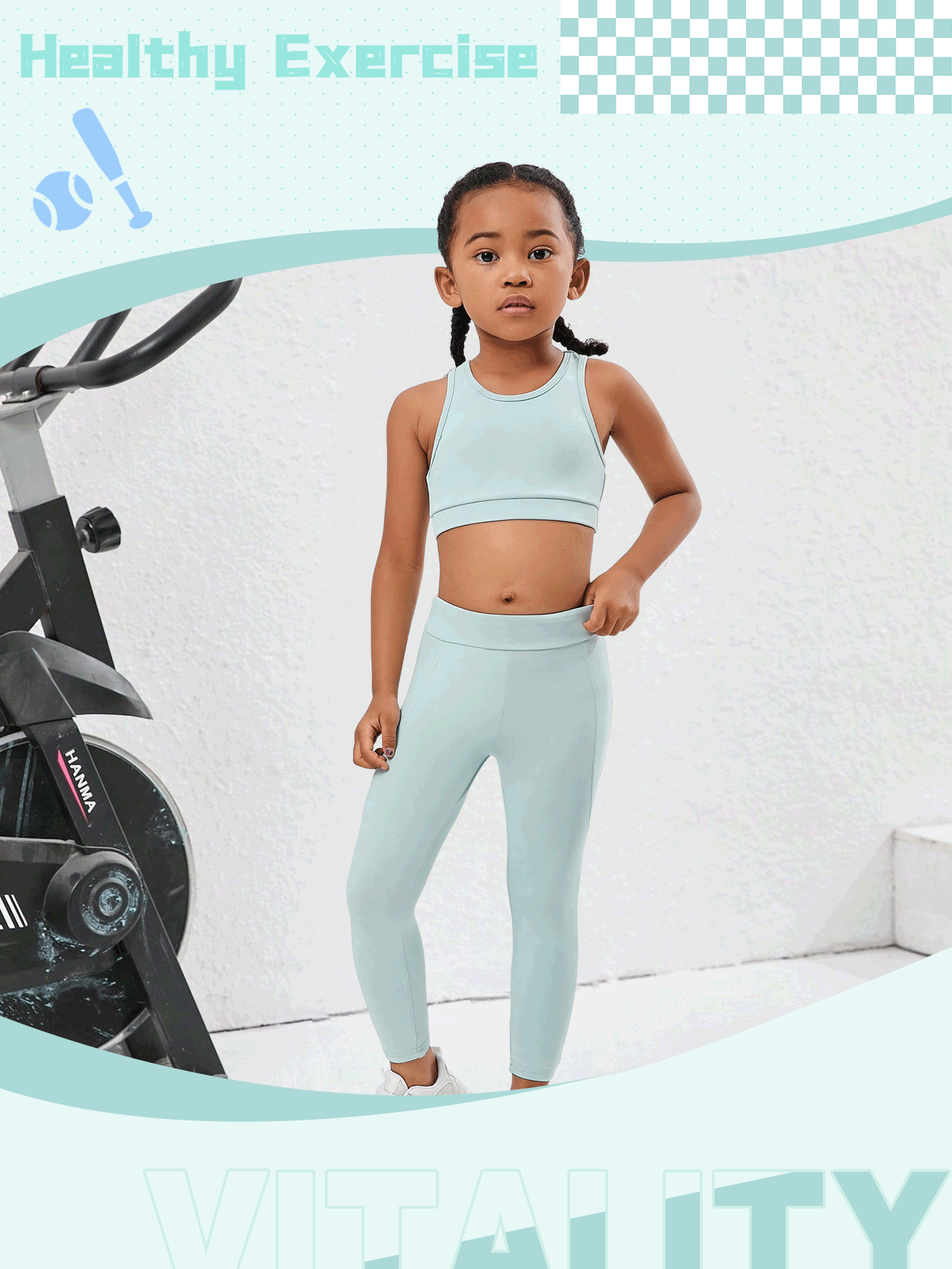 2pcs Young Girl Solid Color Knit Yoga Gym Exercise Camisole And Leggings Sportswear Set - Mint Green - View 2