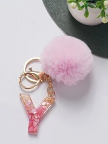 1pc Creative Key Chain With Letter Stone Resin Pendant, Butterfly Tassel Initial Keychain For Girls