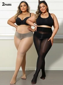 2 件 80D 加大码闪亮紧身裤，高弹力纯色连裤袜，夜店舞蹈紧身裤，DIY 剪裁合身长筒袜 - 彩色 - 查看 1